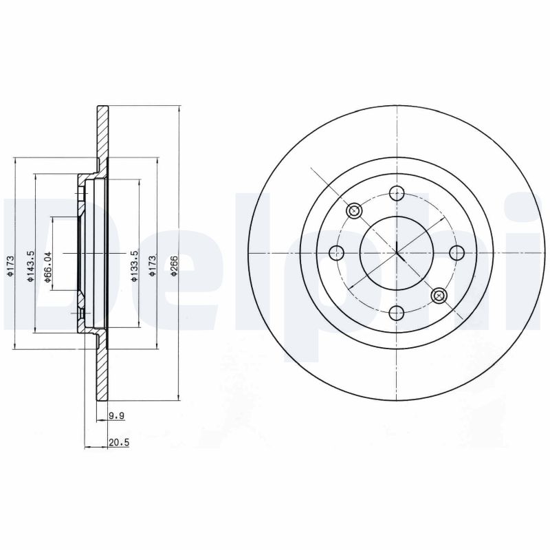 DELPHI Bremseskive bg2308 266mm 10mm for PEUGEOT CITROËN