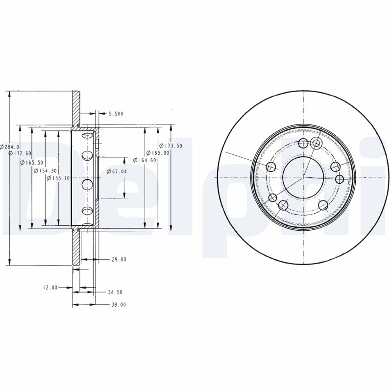 DELPHI Bremseskive bg2314 284mm 12mm for MERCEDES-BENZ
