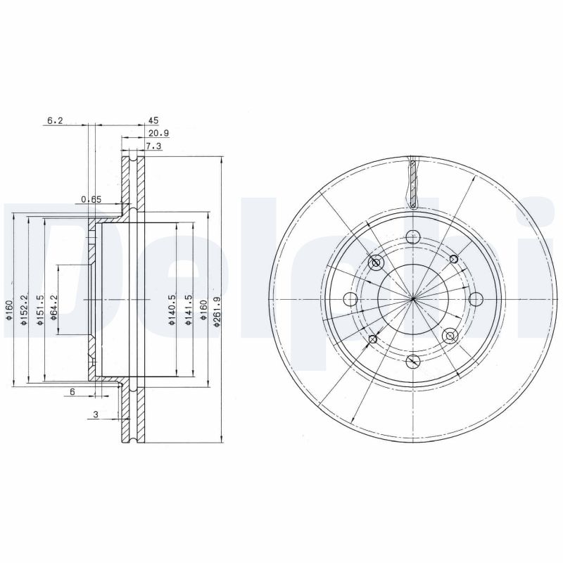 DELPHI Bremseskive bg2336 262mm 21mm for ROVER MG