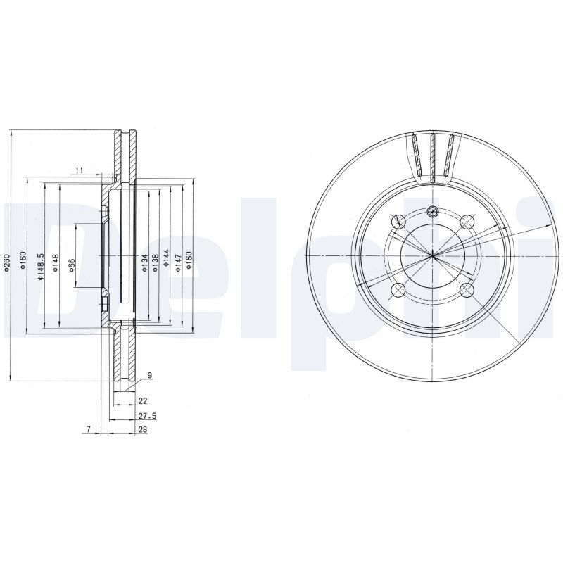 DELPHI Bremseskive bg2347 260mm 22mm for BMW