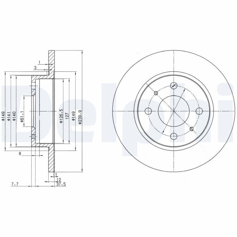 DELPHI Bremseskive bg2379 240mm 12mm for NISSAN