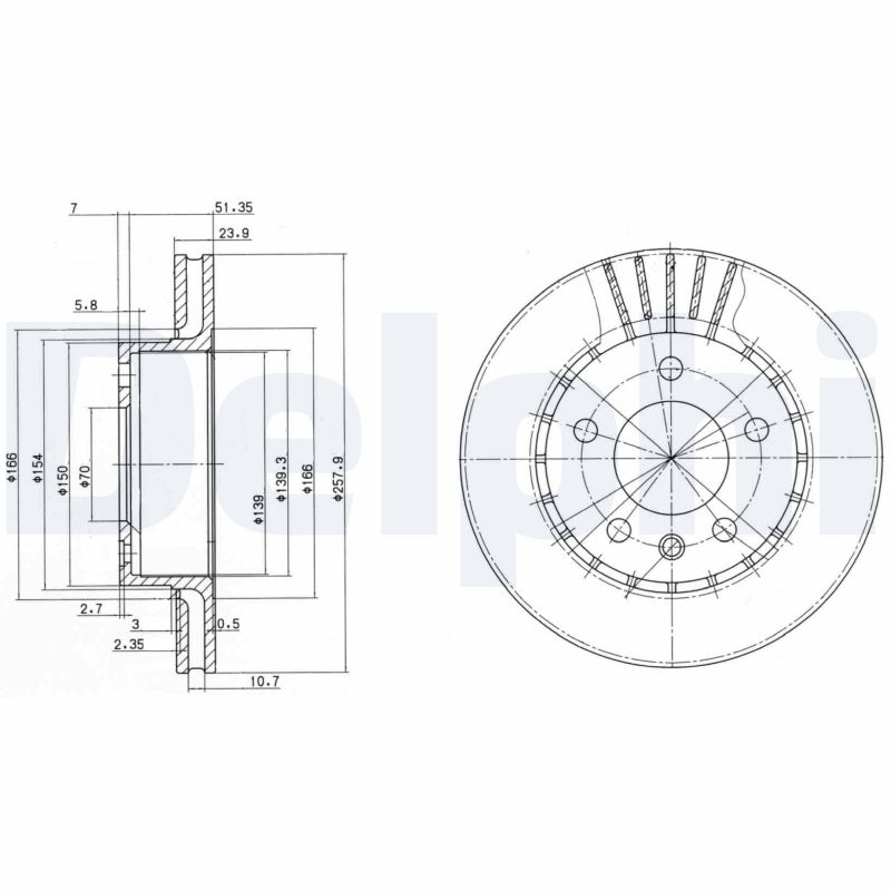 DELPHI Bremseskive bg2384 258mm 24mm for VAUXHALL