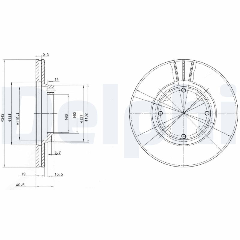 DELPHI Bremseskive bg2394 242mm 19mm for HYUNDAI