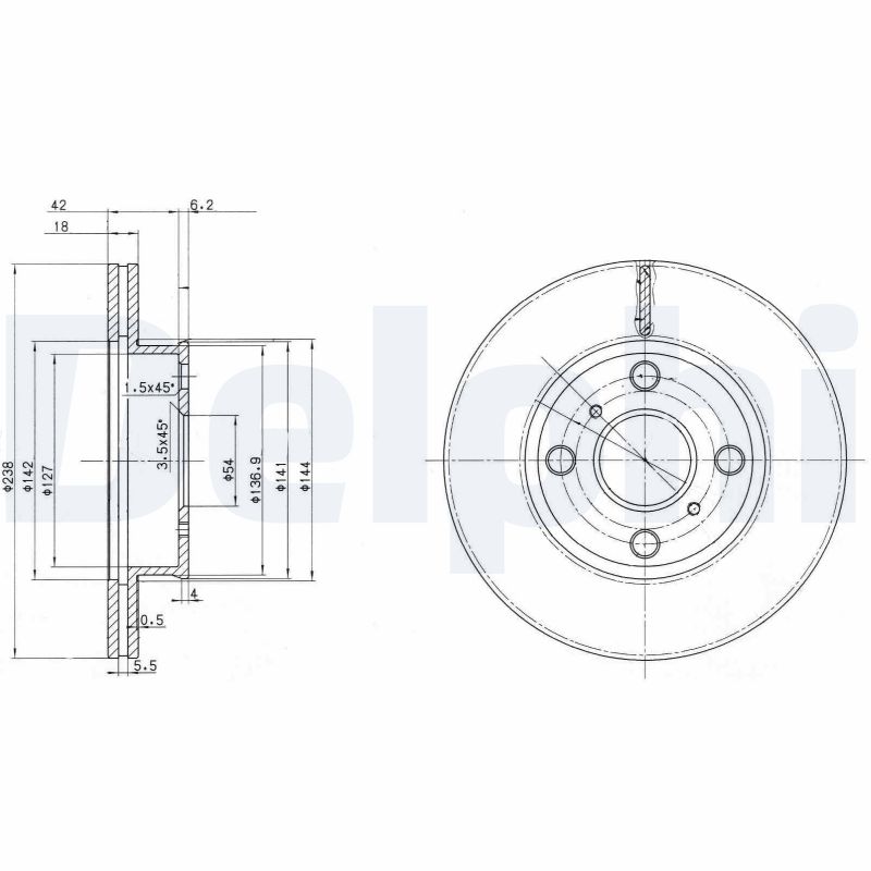 DELPHI Bremseskive bg2424 238mm 18mm for TOYOTA