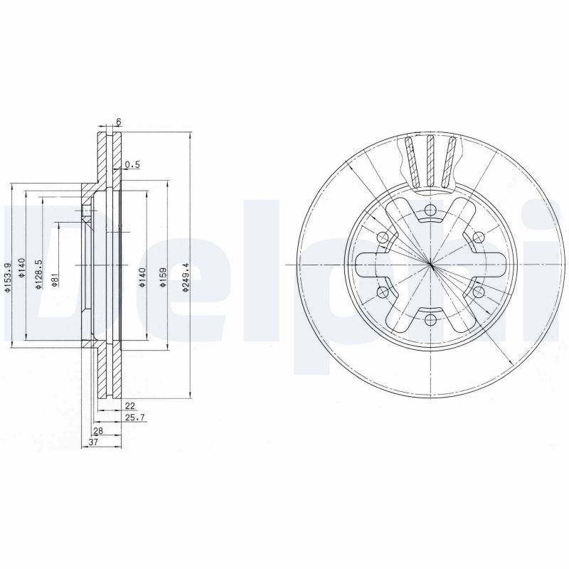 DELPHI Bremseskive bg2457 250mm 22mm for NISSAN