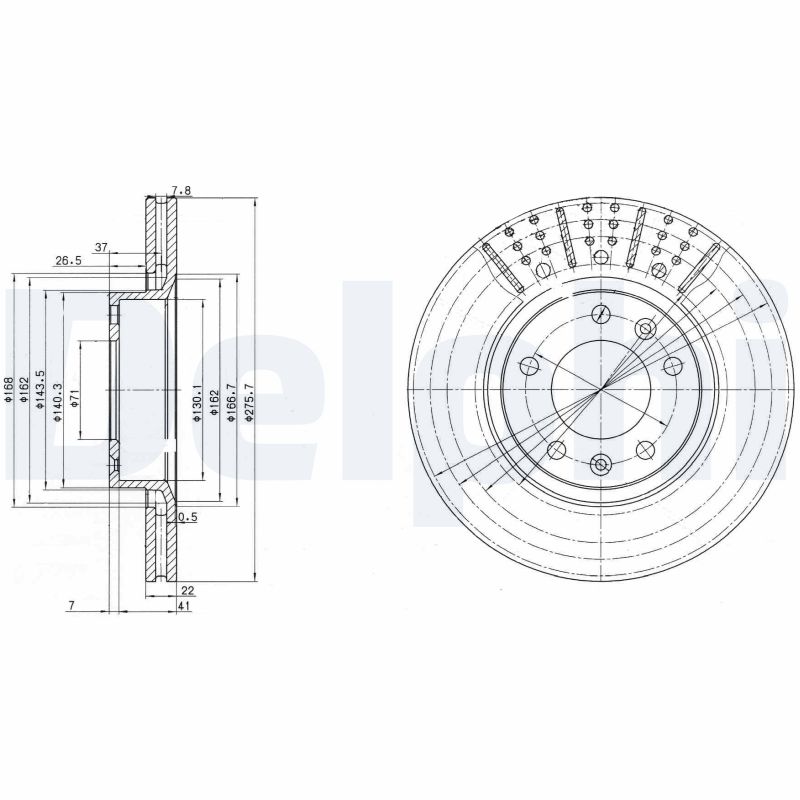 DELPHI Bremseskive bg2460 276mm 22mm for PEUGEOT CITROËN