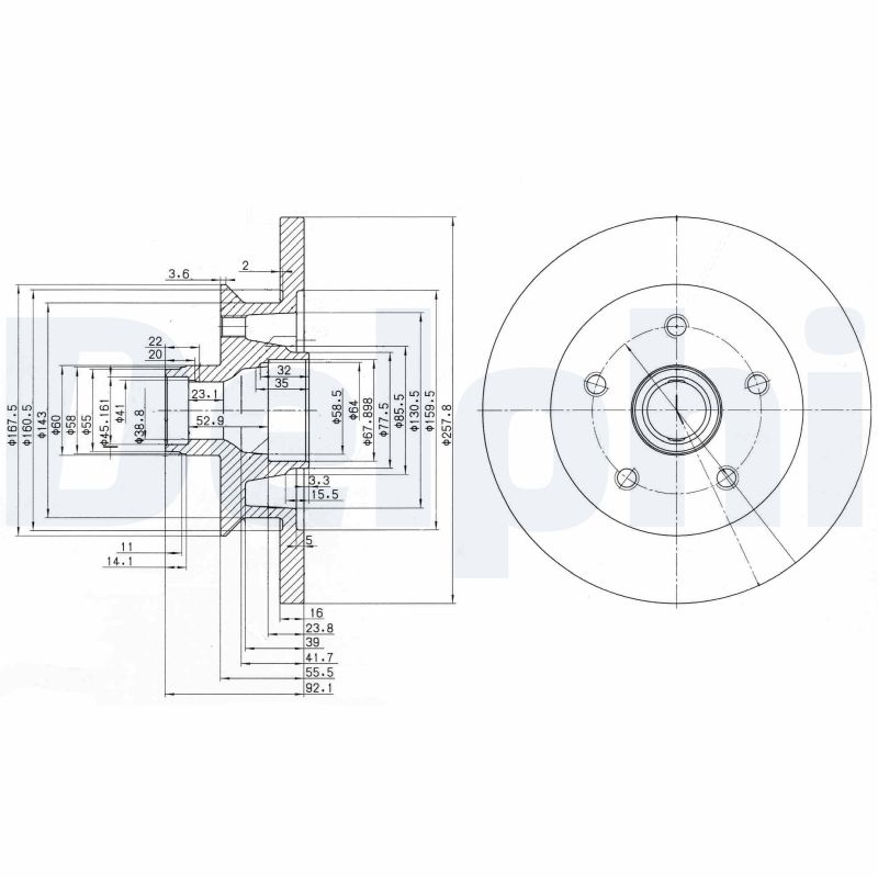 DELPHI Bremseskive bg2468 258mm 16mm for VW