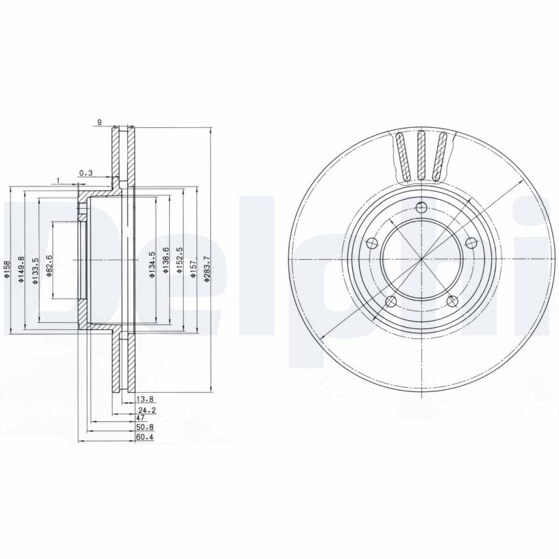 DELPHI Bremseskive bg2507 284mm 24mm for DAIMLER JAGUAR