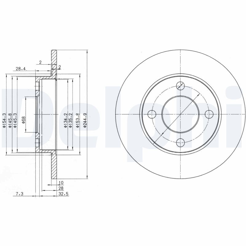 DELPHI Bremseskive bg2517 245mm 10mm for AUDI