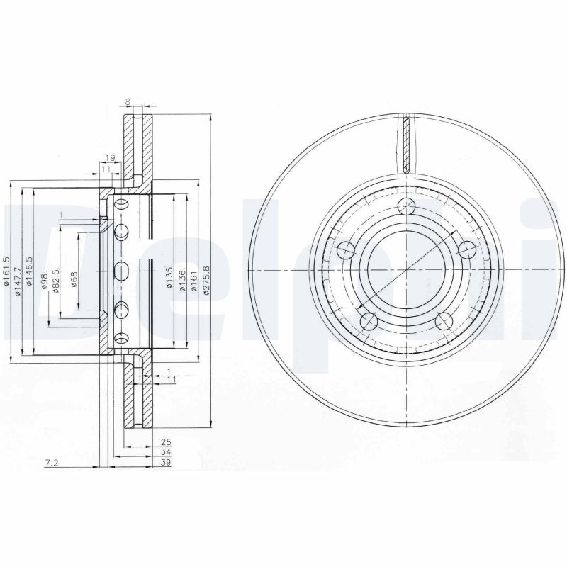 DELPHI Bremseskive bg2518 276mm 25mm for AUDI
