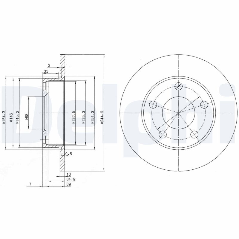 DELPHI Bremseskive bg2520 245mm 10mm for AUDI