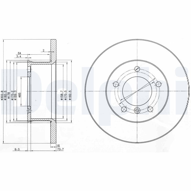 DELPHI Bremseskive bg2556 303mm 16mm for MERCEDES-BENZ PUCH