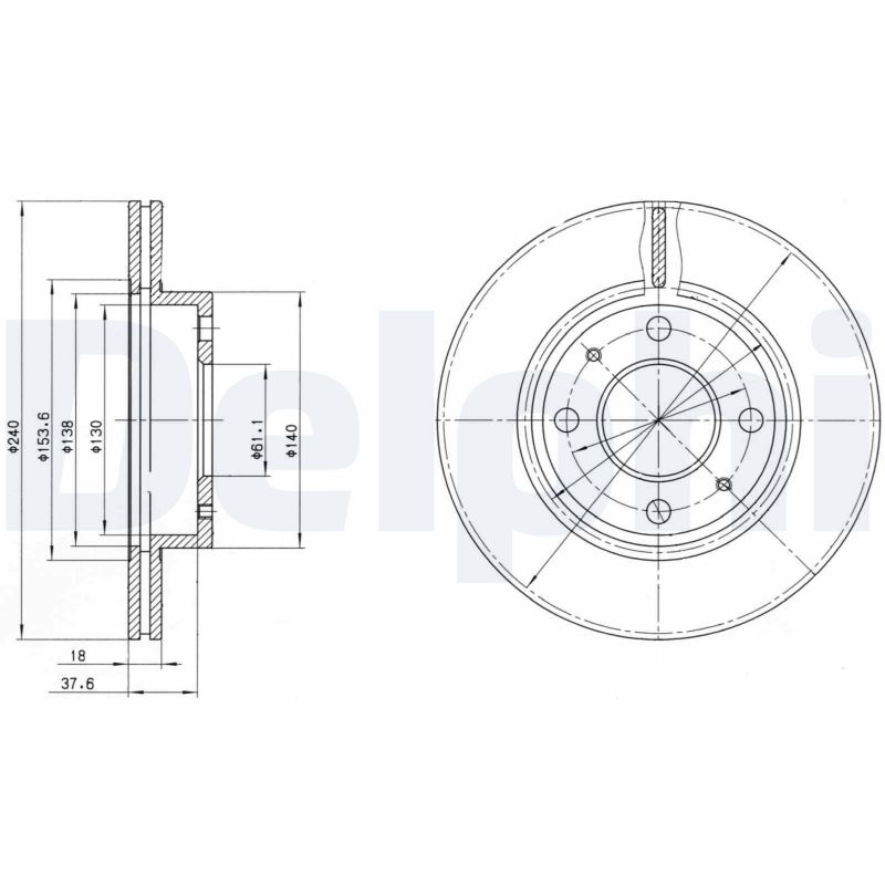DELPHI Bremseskive bg2565 240mm 18mm for NISSAN