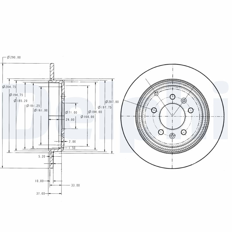 DELPHI Bremseskive bg2573 290mm 10mm for PEUGEOT