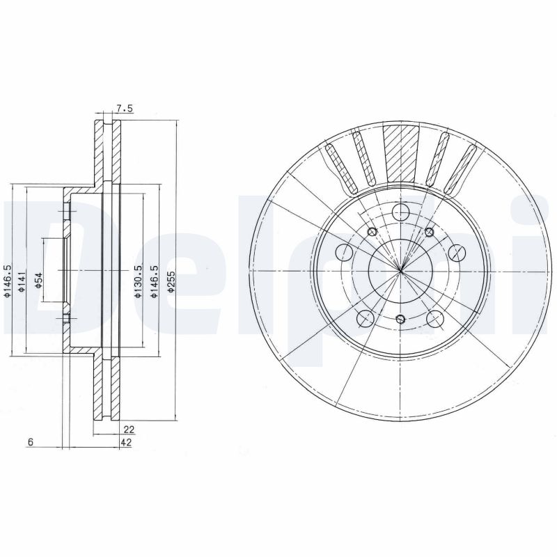 DELPHI Bremseskive bg2596 255mm 22mm for TOYOTA