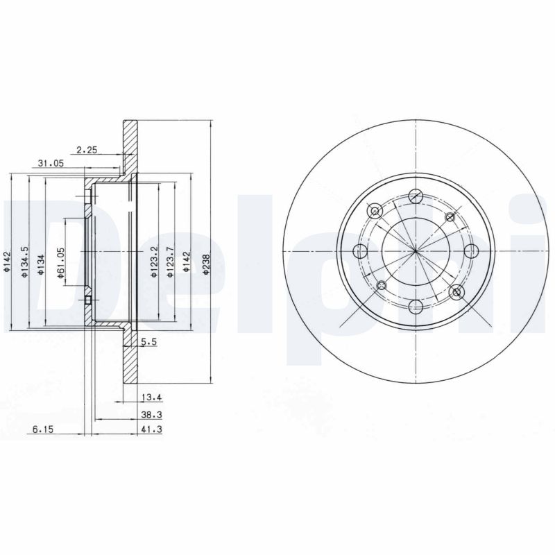 DELPHI Bremseskive bg2616 238mm 14mm for ROVER