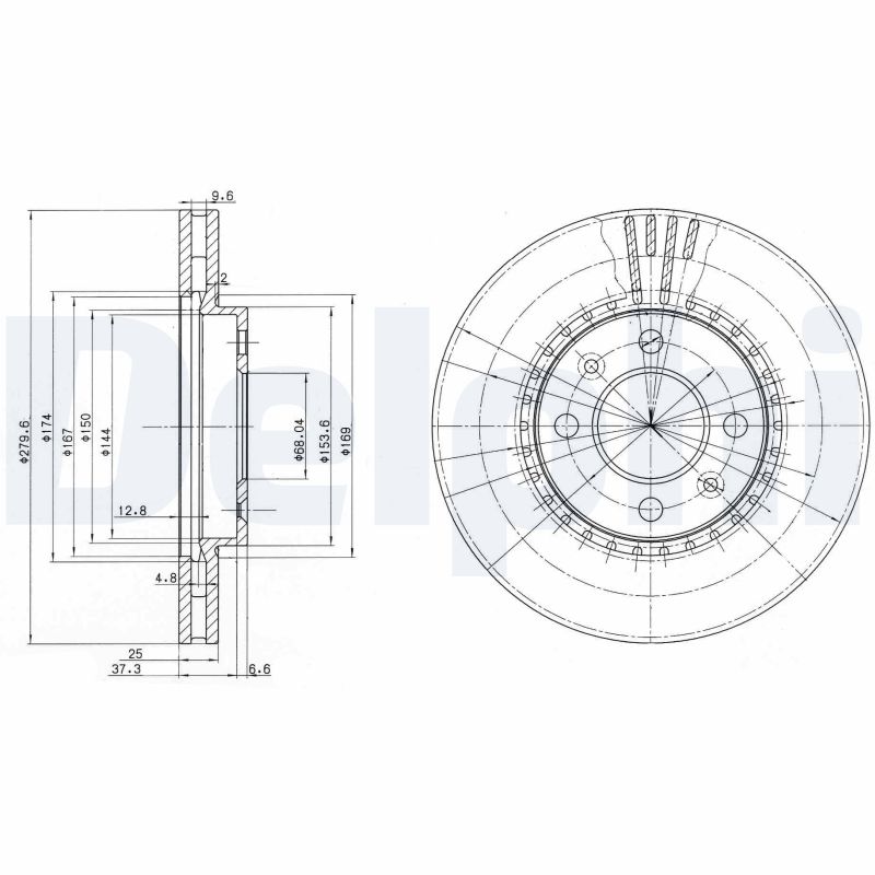 DELPHI Bremseskive bg2619 280mm 25mm for SAAB