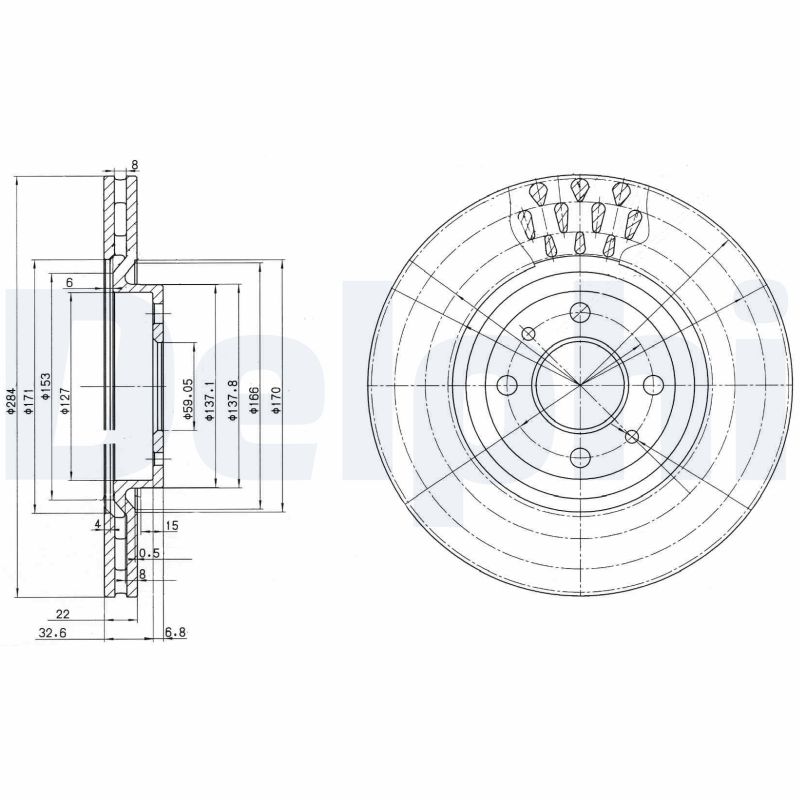 DELPHI Bremseskive bg2617 284mm 22mm for LANCIA ALFA ROMEO FIAT
