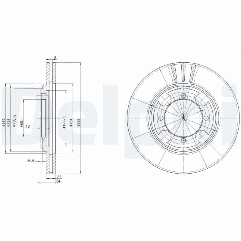 DELPHI Bremseskive bg2628 257mm 22mm for HYUNDAI