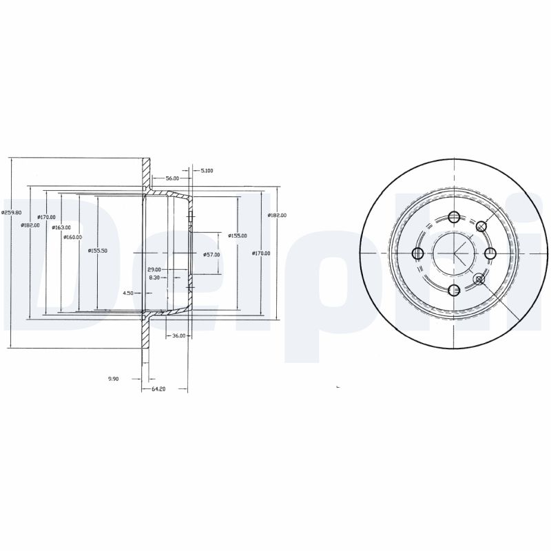 DELPHI Bremseskive bg2635 260mm 10mm for OPEL VAUXHALL