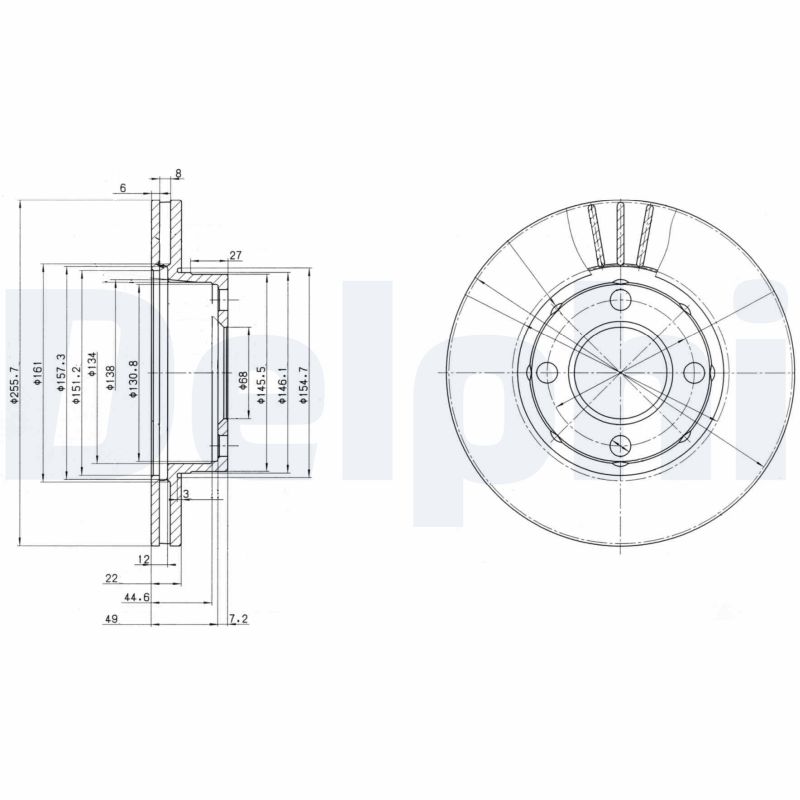 DELPHI Bremseskive bg2668 256mm 22mm for AUDI