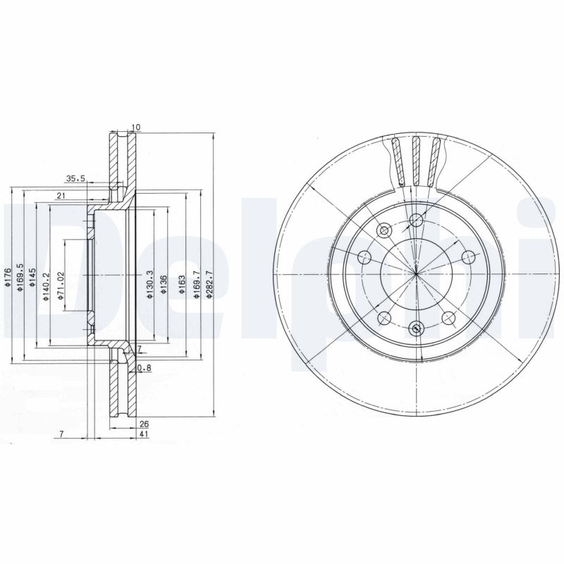 DELPHI Bremseskive bg2688 283mm 26mm for PEUGEOT CITROËN TOYOTA