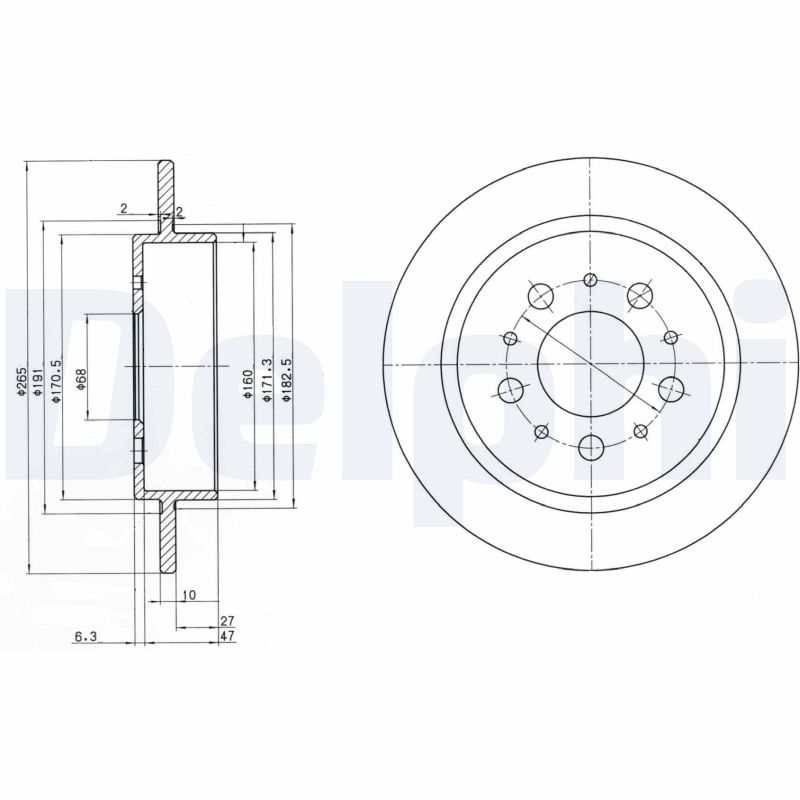 DELPHI Bremseskive bg2718 265mm 10mm for VOLVO