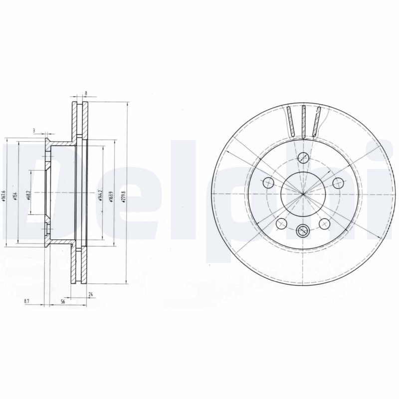 DELPHI Bremseskive bg2717 280mm 24mm for VW