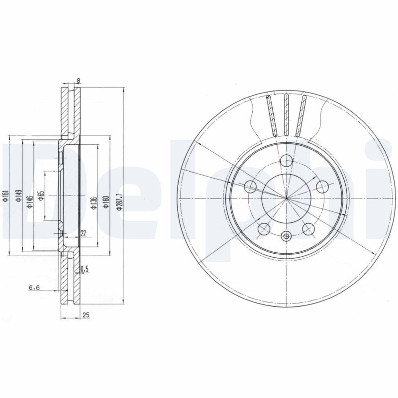 DELPHI Bremseskive bg2729 288mm 25mm for VW