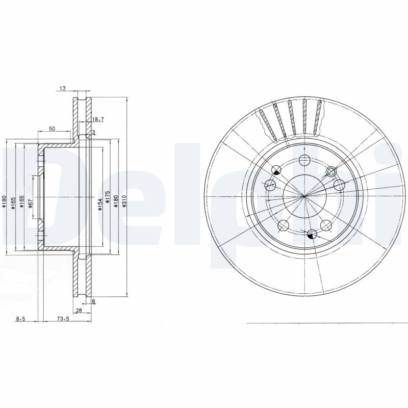 DELPHI Bremseskive bg2737 310mm 28mm for MERCEDES-BENZ