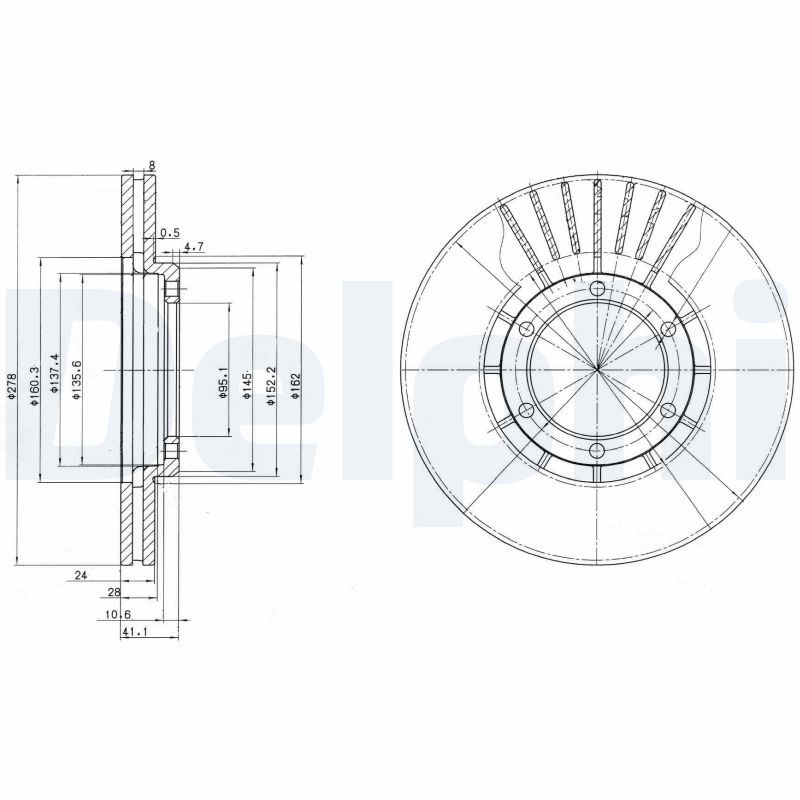 DELPHI Bremseskive bg2751 278mm 24mm for METROCAB