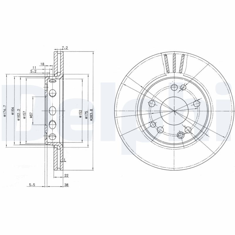DELPHI Bremseskive bg2771 284mm 22mm for MERCEDES-BENZ