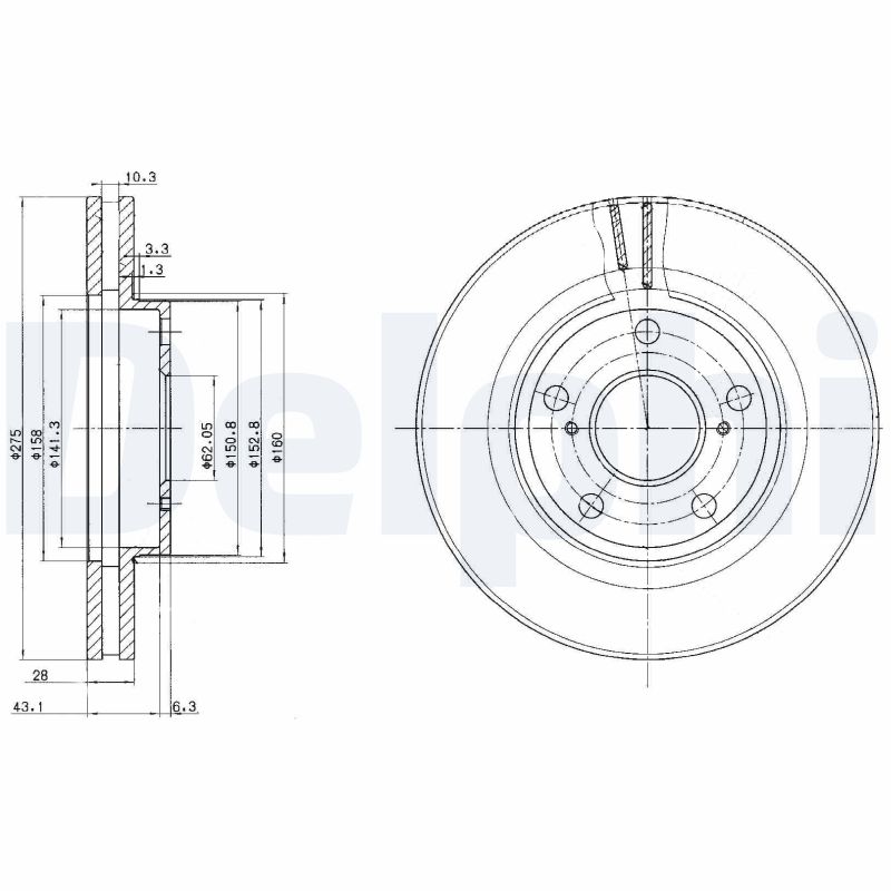 DELPHI Bremseskive bg2782 275mm 28mm for TOYOTA LEXUS