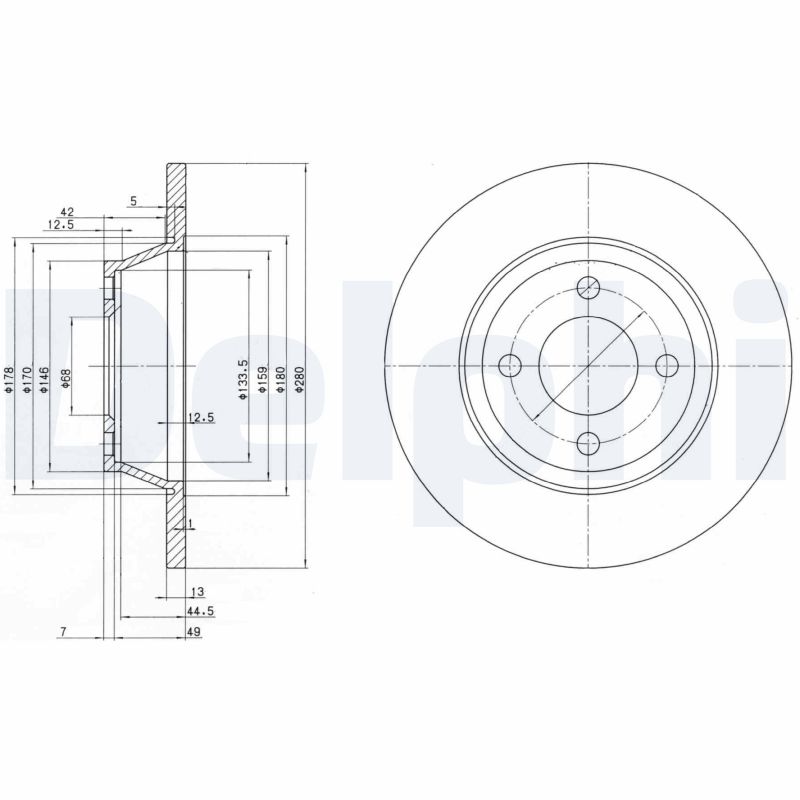 DELPHI Bremseskive bg2783 280mm 13mm for AUDI