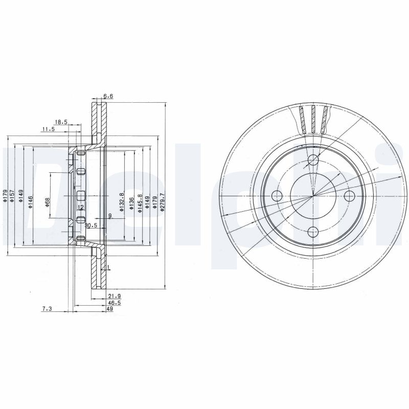 DELPHI Bremseskive bg2784 280mm 22mm for AUDI