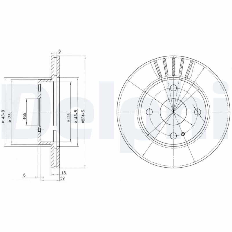 DELPHI Bremseskive bg2802 235mm 18mm for MAZDA SAO