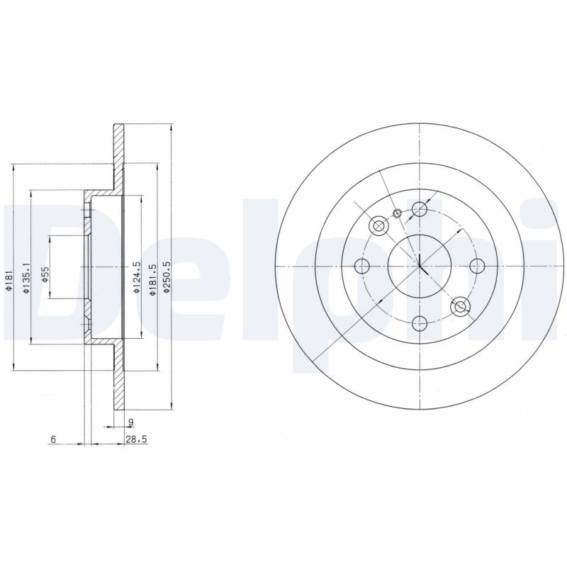 DELPHI Bremseskive bg2805 251mm 9mm for MAZDA