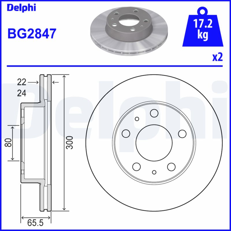 DELPHI Bremseskive bg2847 300mm 24mm for PEUGEOT CITROËN FIAT