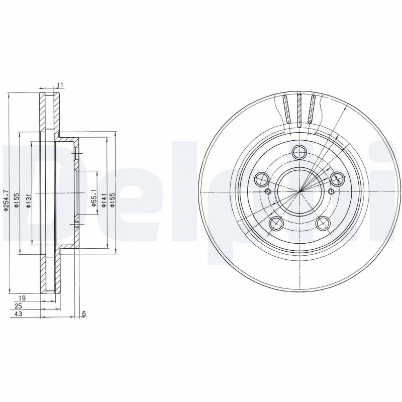DELPHI Bremseskive bg2880 255mm 25mm for TOYOTA