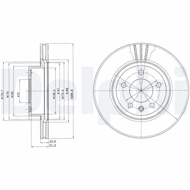 DELPHI Bremseskive bg2908 286mm 24mm for VAUXHALL