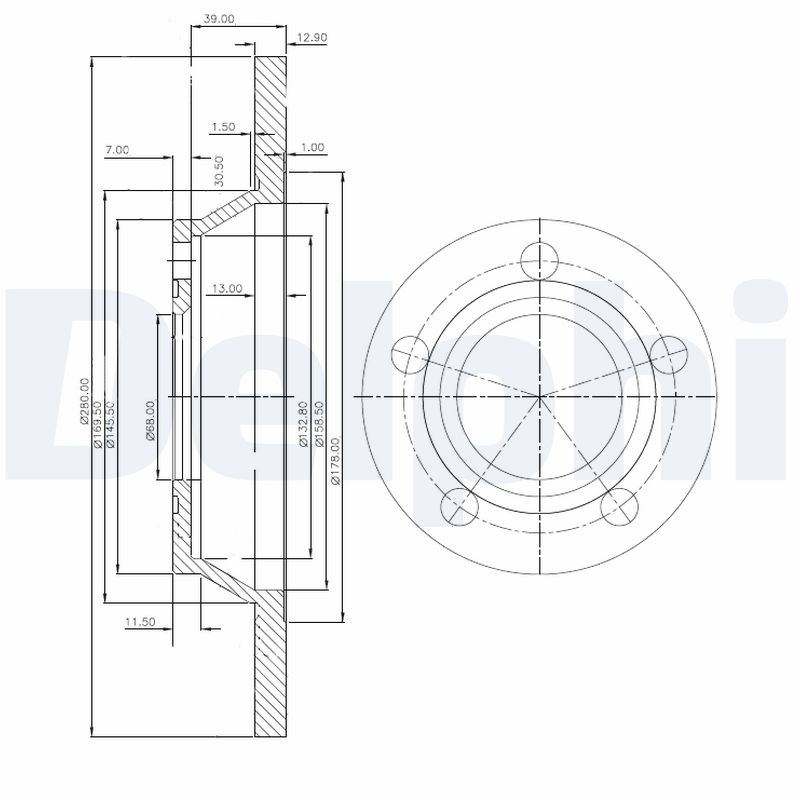 DELPHI Bremseskive bg2987 280mm 13mm for AUDI