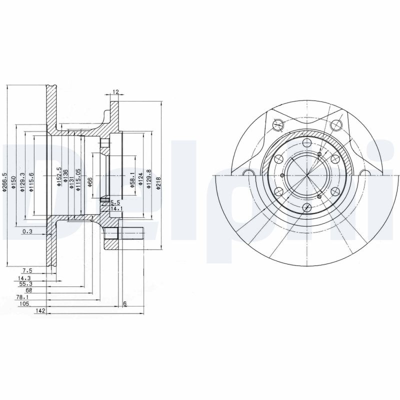 DELPHI Bremseskive bg302 267mm 14mm for IVECO