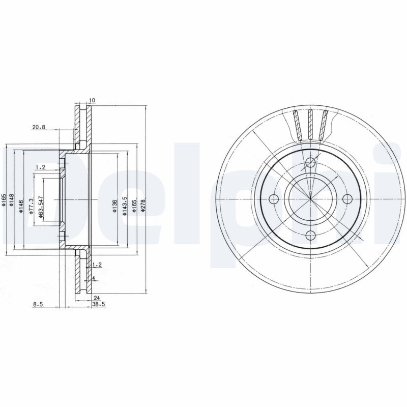 DELPHI Bremseskive bg3056 278mm 24mm for FORD