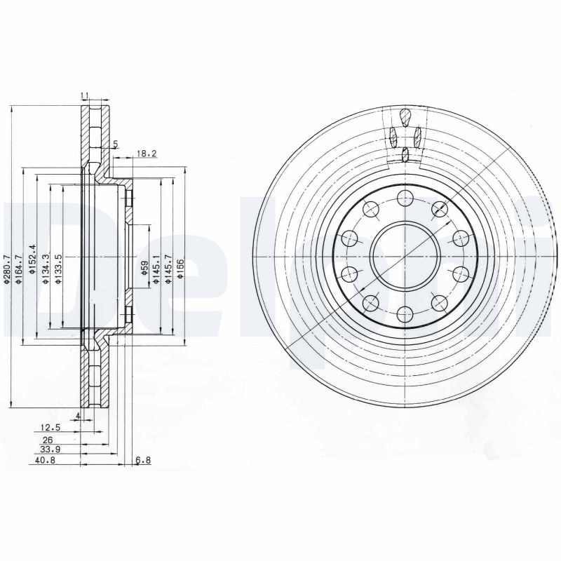 DELPHI Bremseskive bg3078 281mm 26mm for LANCIA ALFA ROMEO