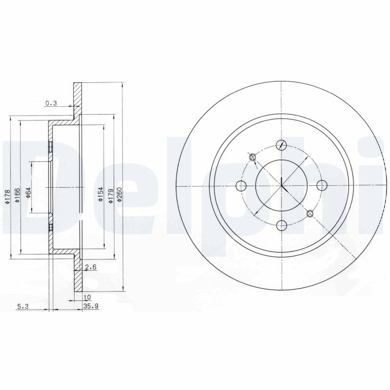 DELPHI Bremseskive bg3102 260mm 10mm for PROTON MITSUBISHI
