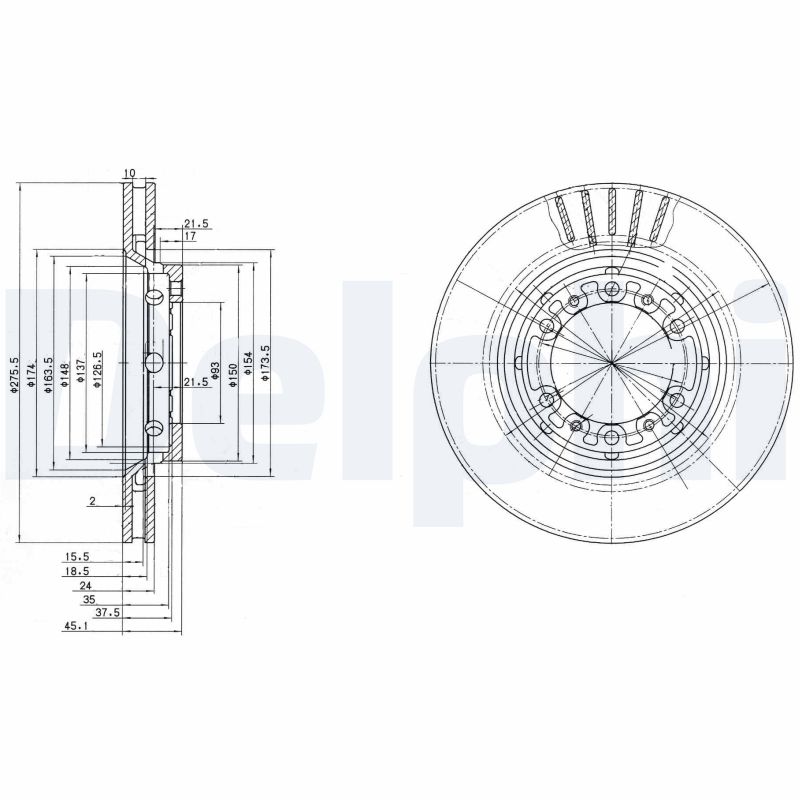 DELPHI Bremseskive bg3115 276mm 24mm for MITSUBISHI