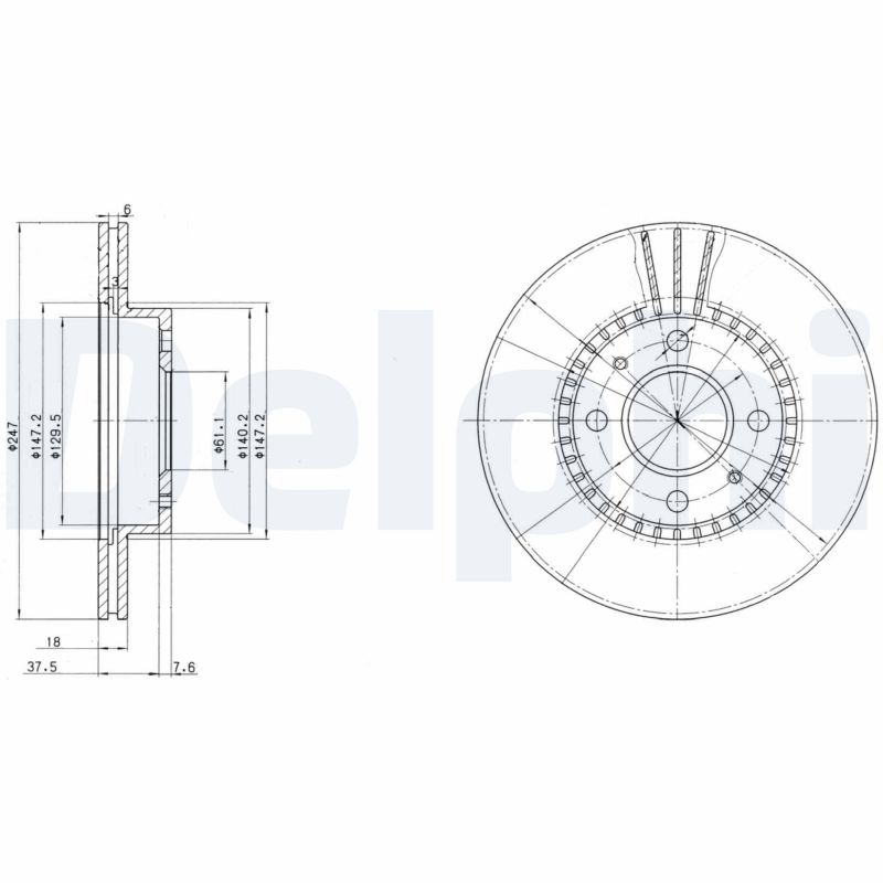 DELPHI Bremseskive bg3134 247mm 18mm for NISSAN