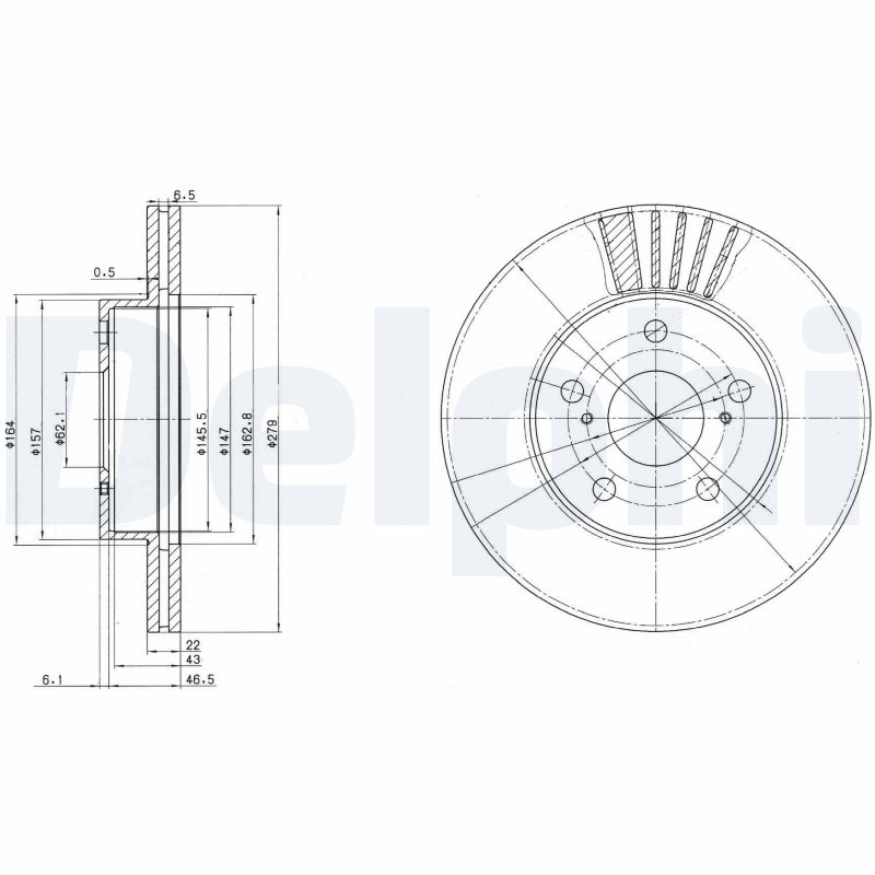 DELPHI Bremseskive bg3171 279mm 22mm for TOYOTA
