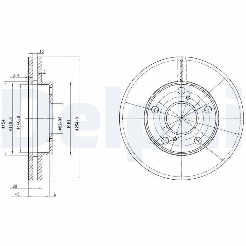 DELPHI Bremseskive bg3177 255mm 28mm for TOYOTA
