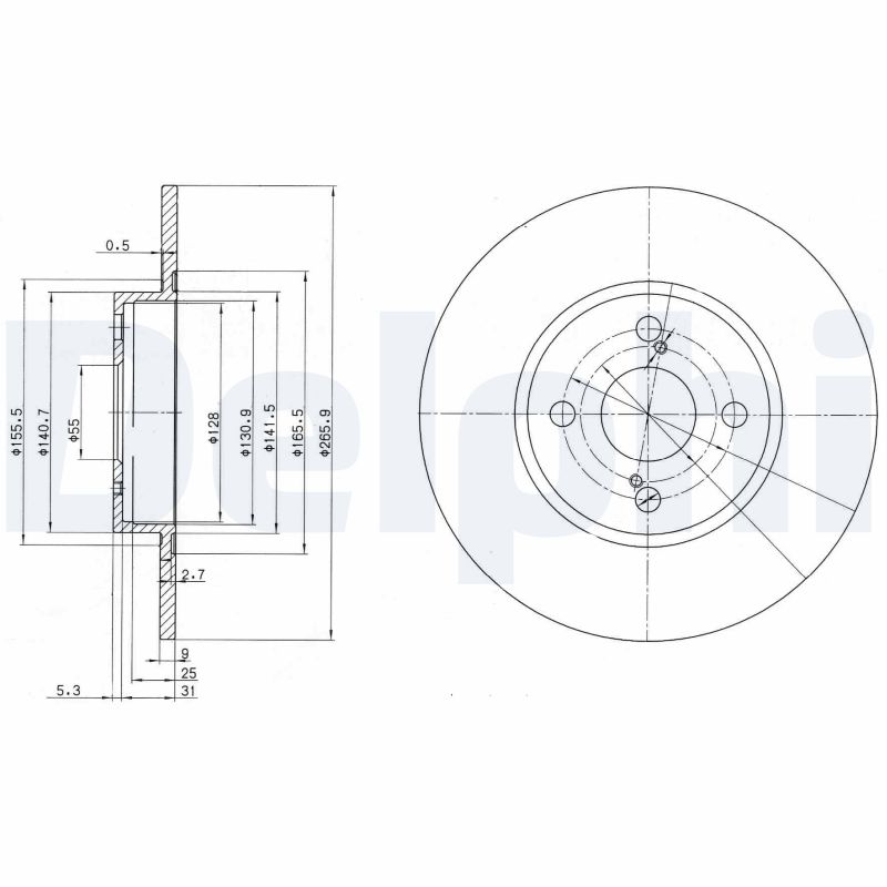 DELPHI Bremseskive bg3186 266mm 9mm for TOYOTA NISSAN
